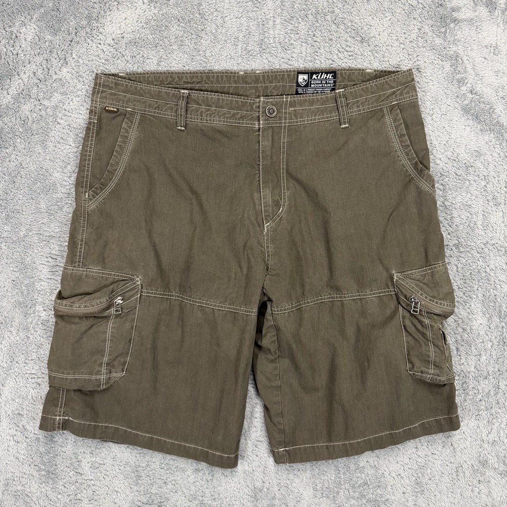 KUHL Ambush Cargo Shorts Mens 40x13 Khaki Hiking Camping Outdoor Cotton Blend